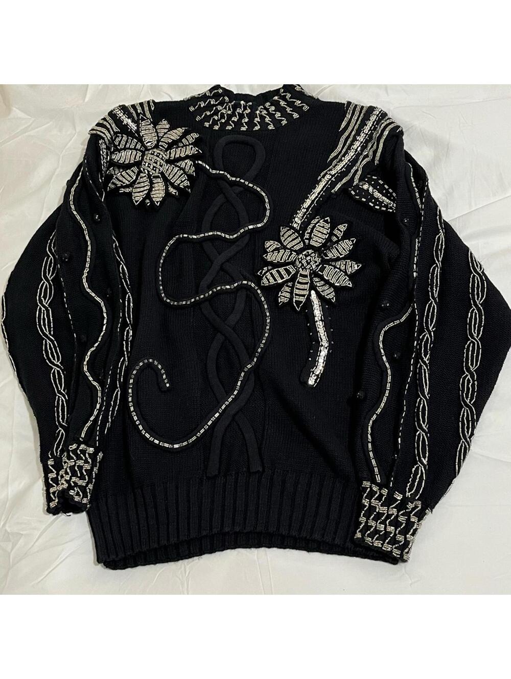 Vintage Bonnie Boerer & Company Elegant Black Embellished Women's Sweater Size M